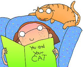 读书的学生和猫